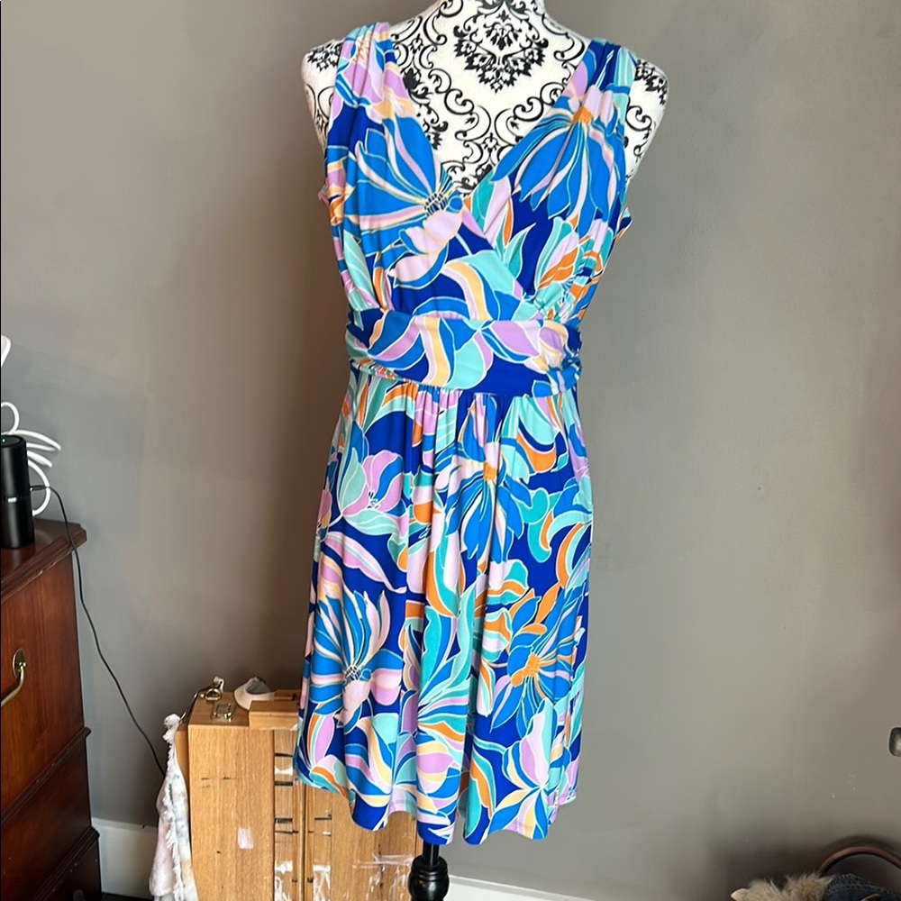 Pappagallo Blue and Pink Sleeveless Midi Sundress, XS-S